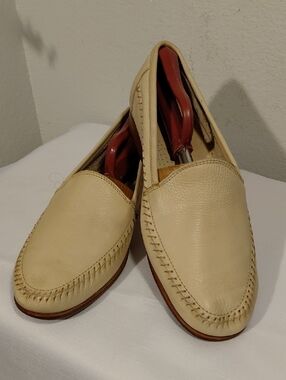 Cream Leather Slip-On Loafers